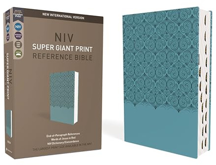 NIV, Super Giant Print Reference Bible (Font Size: 16.5-point), Leathersoft, Teal, Red Letter, Thumb Indexed, Comfort Print