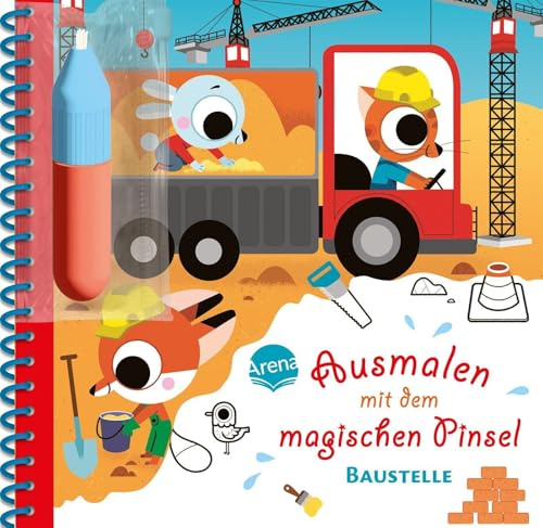 Ausmalen mit dem magischen Pinsel. Baustelle: Malbuch mit Wassertankstift für Kinder ab 3 Jahren. Selbstständige Beschäftigung. Malen ohne Flecken
