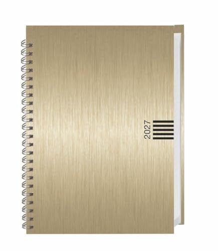 Wochen-Cheftimer A5, Alu gold 2027: Wochenkalender. Goldener Terminkalender in Aluoptik. Buch-Kalender mit Eckperforation und Spiralbindung. Taschenkalender zum Planen von Terminen.