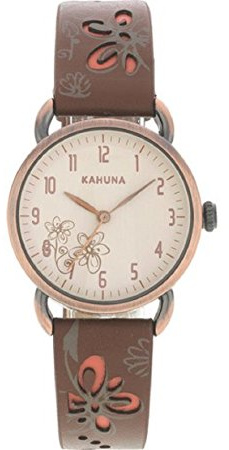 Kahuna Women's Quartz Watch with Beige Dial Analogue Display and Brown Leather Strap AKLS-0250L