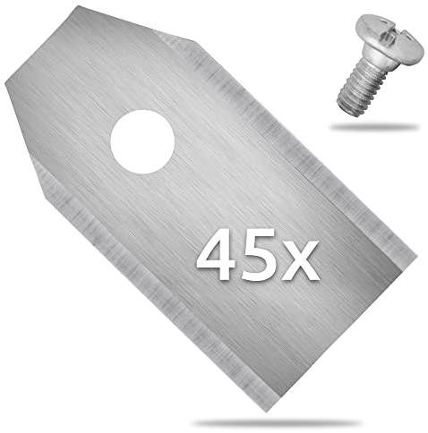 ECENCE 45x Cuchillas Robot Cortacésped Acero Inoxidable Compatible con Husqvarna Gardena McCulloch Rob Flymo Yardforce Matrix Grizzly Brast + Tornillos