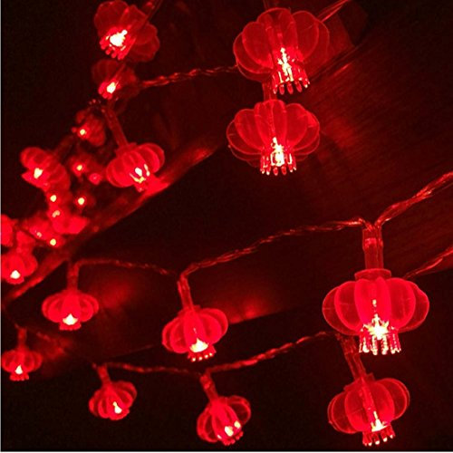 Amants01 33ft/10M 80 LED Red Lanterns String Lights Battery Operated Fairy String Lights Wedding, Chinese New Year,Spring Festival,Party Decoration,Christmas.