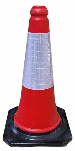 Ferretelix® Cono de señalizacion tráfico de 50 cms con reflectante de 20 cms y con base de goma de 28 cm x 28 cm SEGUN NORMA UNE EN13422 REFLECTANTE 20 CM CLASE II. G