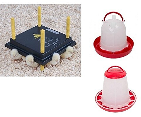 Kükenwärmeplatte Wärmeplatten für Küken 40 x 40 cm Set 1 mit Kükentränke und Futtersilo