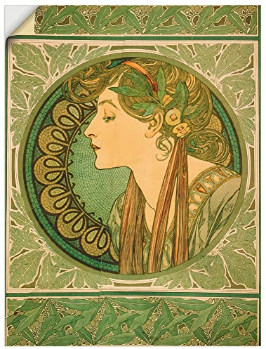 ARTland Wanddeko Wandtattoo selbstklebende Vinylfolie 30x40 cm Frau Blätter Portrait Silhouette Lorbeer 1921 Jugendstil Alfons Mucha R0HU