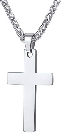 PROSTEEL Edelstahl Personalisierte Kreuz Anhänger Name Gravur Christlich Halskette Minimalist Unisex Schmuck für Männer Frauen Jungen Mädchen, Silber-L