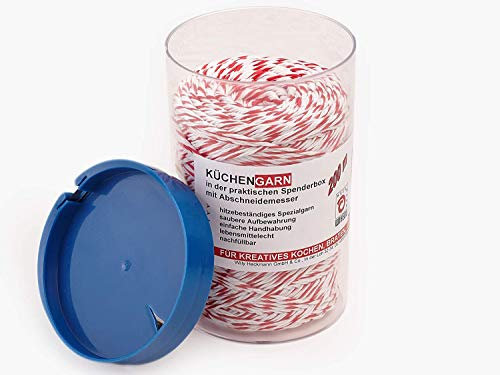 Willy Heckmann Kitchen Twine String 200 M Cotton Red/White in Dispenser with Cutter Küchenfaden