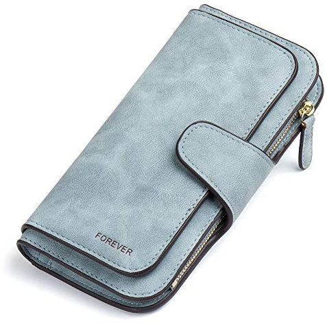 Portefeuille PU Cuir Porte-Monnaie Elégant avec 16 Porte-Cartes y Compris 2 fenêtre d'identification, Porte-Cartes Zippé pour Femme (Bleu)