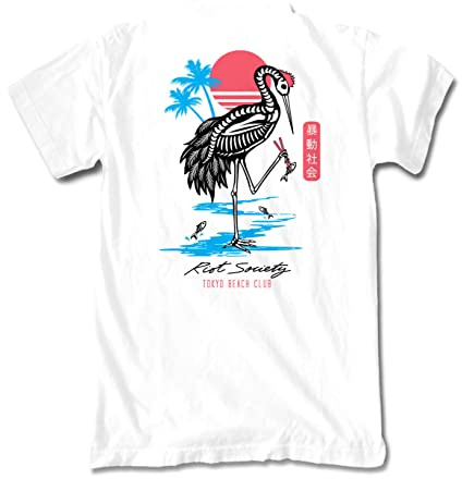 Riot Society Men's Short Sleeve Graphic Fashion T-Shirt, Crane Skeleton Tokyo (White), Large