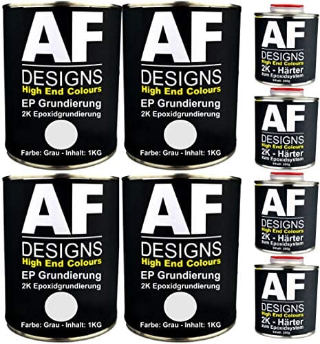 Alex Flittner Designs Epoxidfüller 4 x 1,20kg 2K Grundierung Füller EP Füller in grau für Autolack Rostschutz