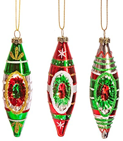Sass & Belle Weihnachtskugeln, Vintage-Design, lang, 3 Stück