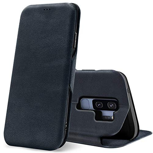 CoolGadget Klapphülle für Samsung Galaxy S9 Plus mit Kartenfach Blau | Business Flip Case mit Standfunktion, Magnetverschluss, strukturierte Oberfläche, schlank und leicht