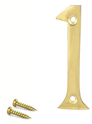 TERF® 2 Inch (50mm) Brass Polished Finish Screw Fix Front Door Number '' 1 '' Mailbox Hotel House Door Number Suitable for All Door Types Wooden, u PVC and Composite With Fixing Screw [ Number - 1 ]