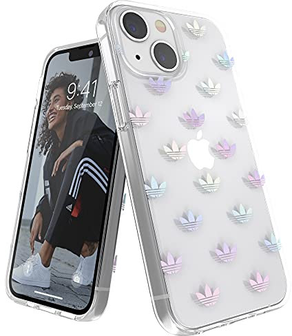 adidas Originals Compatible with iPhone 13 Mini Case, 5.4 inches, Drop Tested Cases, Shockproof Raised Edges, Premium Protective Moulded Cover, Transparent with Trefoil Logo