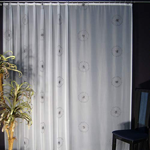 EASYHomefashion Hochwertige Gardine Fertiggardine Voile Store Schal mit Stickerei Faltenband und Bleiband weiß Modena SCHWARZ 110 x 300 cm (HöhexBreite)