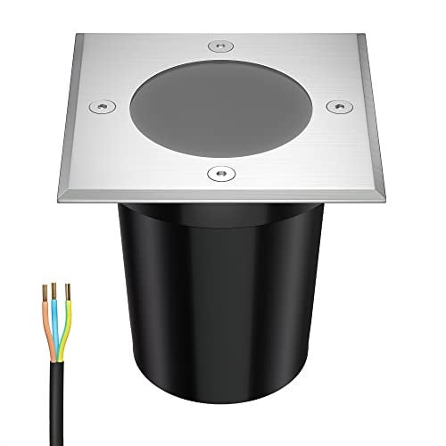 ledscom.de Bodeneinbauleuchte RELI für außen, IP67, edelstahl, eckig, 11 x 11cm, 1x GU10 max. 15W, gefrostet