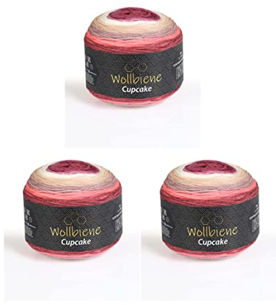 Cupcake 3 x 150g Strickwolle 450 Gramm Wolle zum Stricken und Häkeln Babywolle türkische Wolle Farbverlaufswolle (beere beige braun 3080)