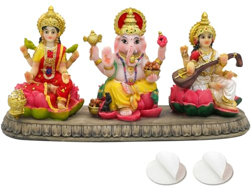 alikiki Indien Laxmi Ganesh Saraswati Statue – 9,9 cm H indischer Gott Lakshmi Ganesha Saraswati Idol Figur Hindu-Diwali Geschenke Diwali Dekoration Home Office Mandir Tempel Pooja Artikel