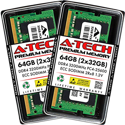 A-Tech 64GB Kit (2x32GB) DDR4 3200MHz PC4-25600 ECC SODIMM 2Rx8 Dual Rank 1.2V 260-Pin RAM Memory Upgrade Modules for Microserver, Workstation, and Networking Platforms