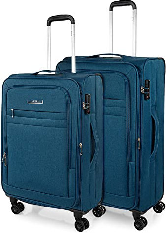 Jaslen - Juego Maletas de Viaje. Set Maletas de Viaje. Maleta Grande, Maleta Mediana con Ruedas. Material EVA Resistente y Ligera. Candado Combinación, Azul