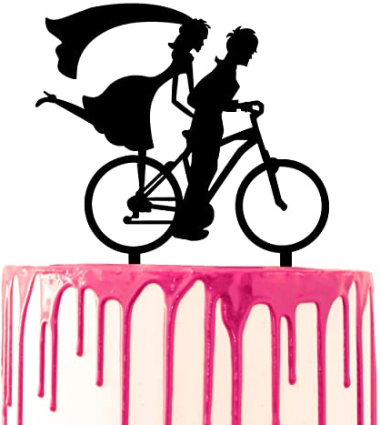 CARISPIBET cake topper groom & bride riding the bicycle wedding day cake decorative acryllic