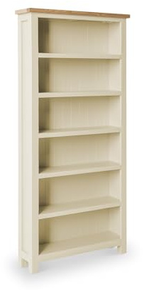 RoselandFurniture Farro Cream Large Bookcase for Living Room | 6 Shelf Open Bookshelf Display, Painted Solid Wood Finish, Country Farmhouse Style, Also for Office, H180cm W80cm D22.5cm