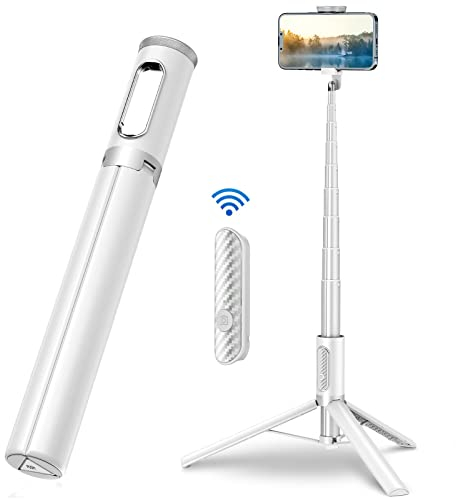 TONEOF 152cm Automática Palo Selfie Tripode para Movil,Tripode Movil Extensible Rotacion Trípode Teléfono Flexible con Inalámbrico con Control Remoto, Viaje Trípode para iPhone/Android-Blanco