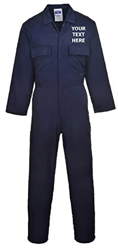 Personalised Boiler Suit for Men - Your Text Printed Jumpsuit Workwear - Navy Blue Green Mechanic Coverall - Work Overalls