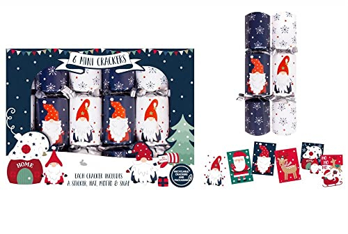 Luck and Luck 6 Mini Gonk Christmas Crackers, Festive Table Decorations, Christmas Tree Crackers, Christmas Gonk Decorations, Small Novelty Crackers