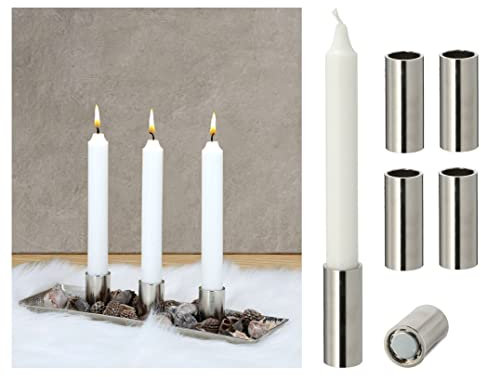 Novaliv 2er-Set Stabkerzenhalter Silber 2,5x5cm Weihnachtsdekoration Candle Holder Magnet Metall Adventskranz scandic chic Tafelkerzen Kerzenhalter Kerzenpick Kerzenteller Dekoschale Weihnachten