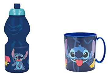 ALMACENESADAN, 4797, Pack vuelta al cole stitch; compuesto por taza microondas 350ml y botella de agua 400 ml, producto reutilizable, sin BPA