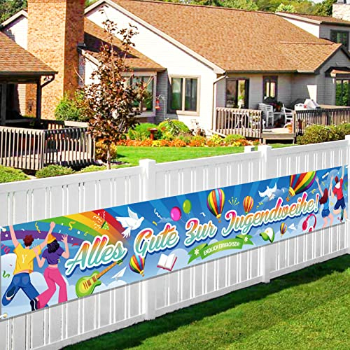 DPKOW Alles Gute zur Jugendweihe Banner Dekoration für Jugendlich, Jugendweihe Garten Außen Deko, Bunt Endlich Erwachsen Banner Deko für Junge Mädchen, 270 * 40cm