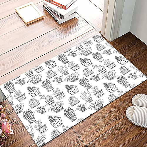 Bath Mat 50x80 cm Non-Slip Bathroom Mat Super Absorbent Water,Cactus,Doodle Flowers in Pots with Polka Dots and Zig Zags Tropical Pla,Machine-Washable,Microfiber Absorbent Bathroom Floor Mat