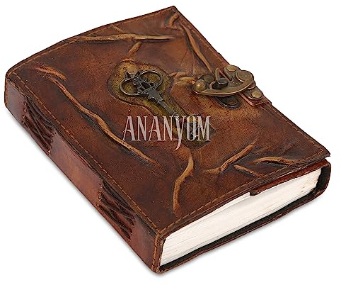 ANANYOM Vintage Leather Journal 200 Pages 7x5 Inch Antique Key Design Handmade White Paper With Brass Clasp Journal Notebook for men & Women