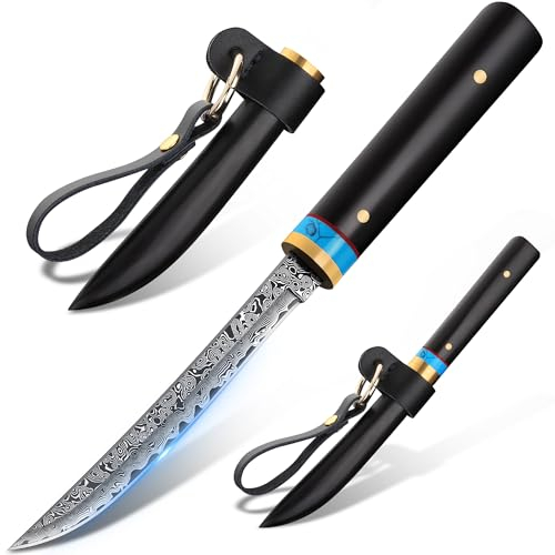 DRGSKL Japanisches Taschenmesser Damaszener Muster Messer Portable Outdoor Obstmesser mit Scheide für Männer Sammlung