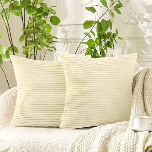 Philorn Kissenbezug 45x45cm Beige Kissenhülle Kordsamt Dekokissen Sofakissen Bezug 2er Set Deko Kissenbezüge Cord Kissen Weiche Zierkissenbezüge Flauschig für Sofa Sessel Zuhause Schlafzimmer