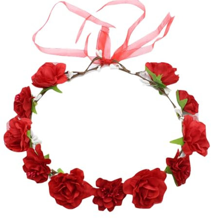 Verstellbares Blumen-Stirnband, Brautschmuck, Blumenkranz, Boho-Blumen-Haargirlande, Hochzeit, floraler Kopfschmuck, Sommer, Strand, Haarkranz mit Band, für Damen und Mädchen, Rot