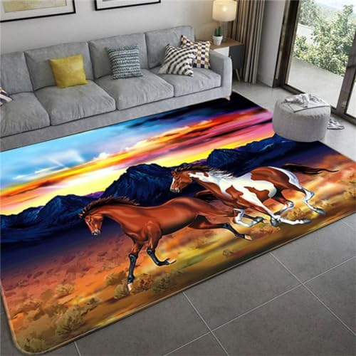 KnorRs Cartoon Pferd Motiv Teppich Wohnzimmer Bunt Kinderzimmer Schlafzimmer Jugendzimmer Modern, Pferdeteppiche Grösse:80x120 cm (A6,120x160 cm)