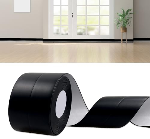 DIKARIYA Rodapie Autoadhesivo Negro 6M, PVC Flexible y Blando, Zócalo para Cocina, Embellecedor Encimera, 50 x 20mm Apto Para Baño