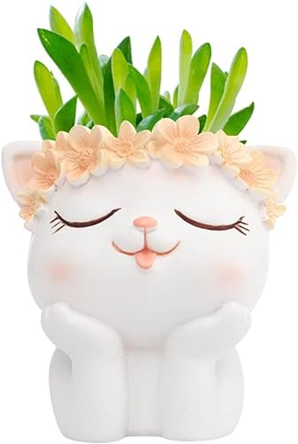 Pot de fleurs en résine en forme d'animal de dessin animé - Pot à crayons en résine - Pot de fleurs en forme de chat - Pot à crayons - Organisateur de bureau - Cadeau étudiant (chat)