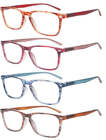 ZONLON 4er-Pack Lesebrille für Damen Modebrille Lesehilfe mit Federscharniere Blaulichtfilter Brillen Leicht und Bequem （4C, 1.75 +