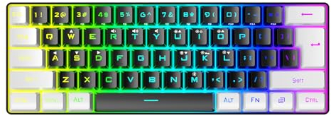 Mechanische Gaming-Tastatur, 61 Tasten, 60% Kompakte Gaming-Tastatur mit 7 RGB-Hintergrundbeleuchtung, Kabelgebundene USB-Tastatur für Desktop-Laptop-Reisen (Schwarz-Weiss)