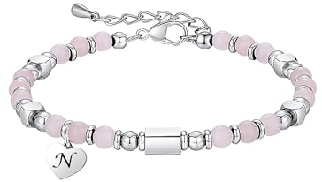 HAYOUWAY Charm Armband mit Buchstaben Geschenke für Frauen Teenager Mädchen Freundin, Naturstein Perlenarmband Damen mit Herz Anhänger Anfangsbuchstaben Armbänder Geschenke für Geburtstag Muttertag