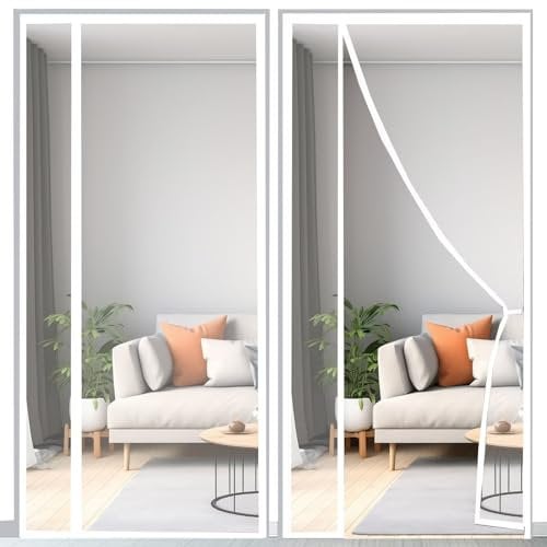 Magnetic Screen Door Window 170x255cm Anti Insect Fly Roll Up Mosquito Net Pet Friendly for Hallways, Doors, Patio, Safe for Children, White