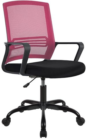 T-THREE. Adjustable office chair, ergonomic swivel seat, executive and computer chair with lumbar support, height adjustment, 360° rotation, mesh backrest for home office(PINK)