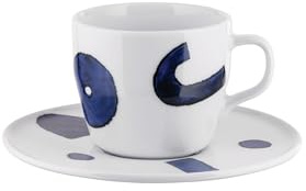 Alessi Itsumo - Yunoki ware NF08/78S - Set Bestehend aus Eine Tee-Obertasse und Untertasse, Minimalistische Ästhetik, aus Weißem Porzellan mit Samiro Yunoki Dekor, Durchmesser 16 cm