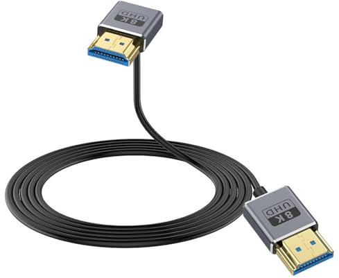 Duttek 8K HDMI Cable, Down Angle HDMI Male to Male Cable, Ultra High Speed 48Gbps Bandwidths, Ultra Thin HDMI Cord OD2.5mm, Support 8K@60Hz, 4K@240Hz for GH5S, PS5, Xbox One Monitor,PC - 1.2M