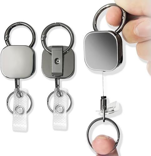 2 stycken Kraftig infällbar nyckelring, Infällbar nyckelring, Infällbar märkeshållare, Infällbara ID-korthållare, ID-korthållare med utdragbar, Infällbar ID-bricka, för nyckelring, ID-korthållare.