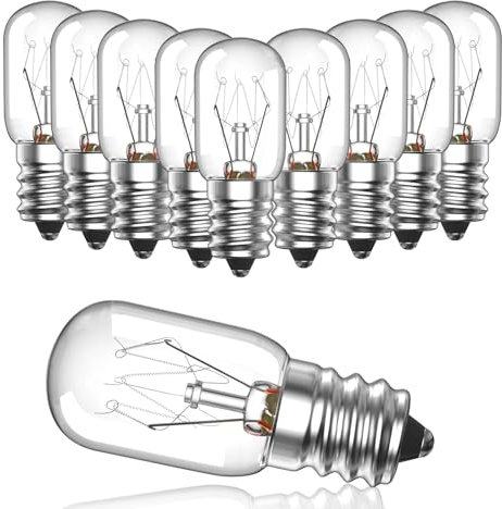 LumiGo Lampadina E14 300 Gradi per Forno, Lampada di Sale Dimmerabile Bianca Calda T22 - Per Microonde, Frigorifero e Cappa Aspirante 16W 10 Pezzi