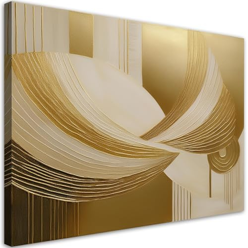 Feeby Leinwand Bilder - Abstraktion Gold 3D - Canvas 90x60 cm - Deko Wohnzimmer - Wandbilder Schlafzimmer - Deko Aesthetic - Wand Deko - Leinwand Groß - Deko Zimmer - Leinwandbilder XXL